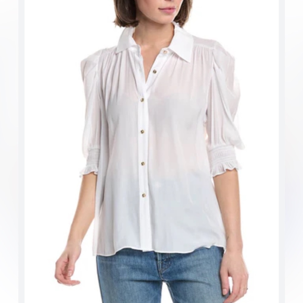 New Ramy Brook Kaylor Puff Sleeve Button Up Shirt